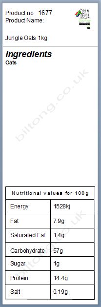 Nutritional information about Jungle Oats 1kg
