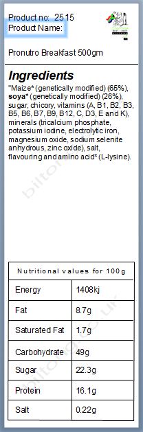 Nutritional information about Pronutro Original 500gm