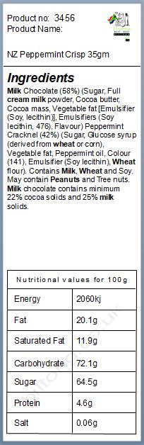 Nutritional information about AU Peppermint Crisp 35gm