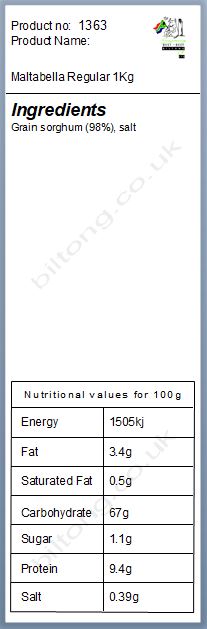 Nutritional information about Maltabella Regular 1Kg
