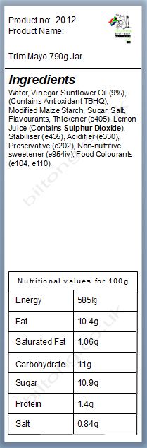 Nutritional information about Trim Mayo 790g Jar