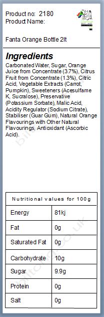 Nutritional information about Fanta Orange Bottle 2lt