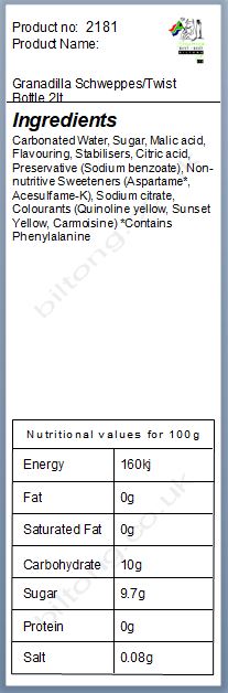 Nutritional information about Granadilla Schweppes/Twist Bottle 2lt