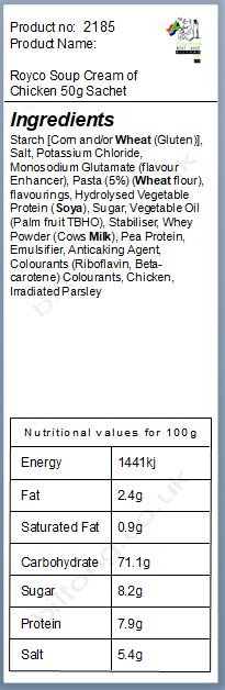 Nutritional information about Royco Soup Cream of Chicken 50g Sachet