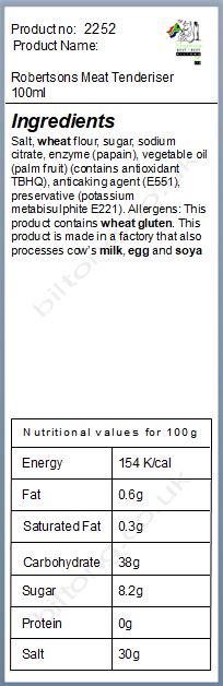 Nutritional information about Robertsons Meat Tenderiser 100ml