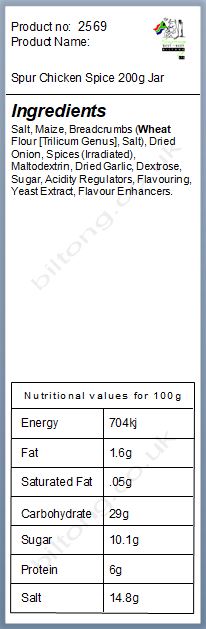 Nutritional information about Spur Chicken Spice 200g Jar
