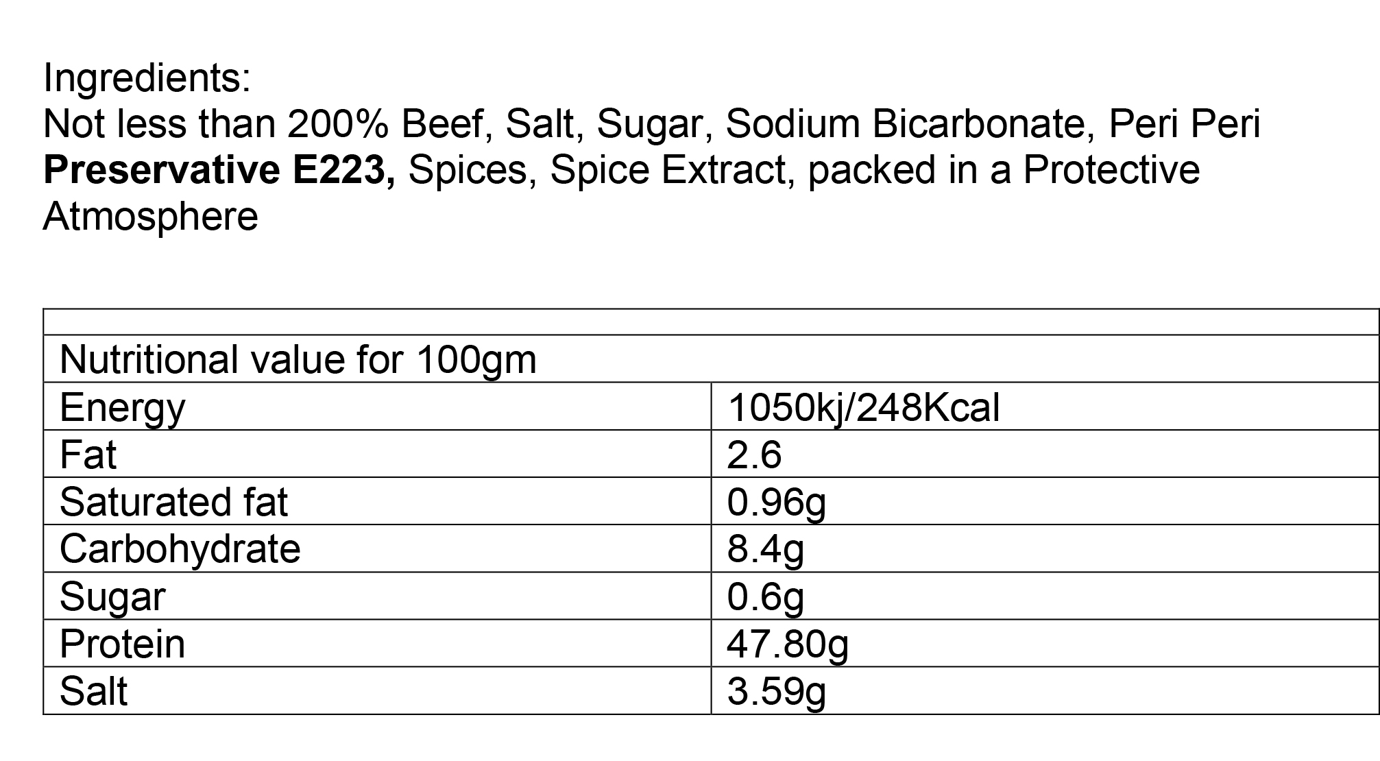 Nutritional information about Protein PeriBites 50g