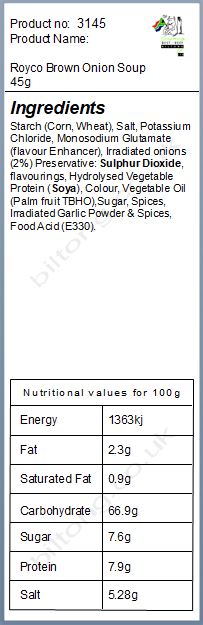 Nutritional information about Royco Brown Onion Soup 45g