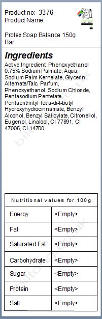 Nutritional information about Protex Soap Balance 150g Bar