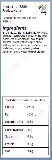 Nutritional information about Chicken Marinade Steers 700ml