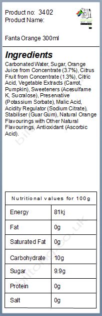 Nutritional information about Fanta Orange 300ml