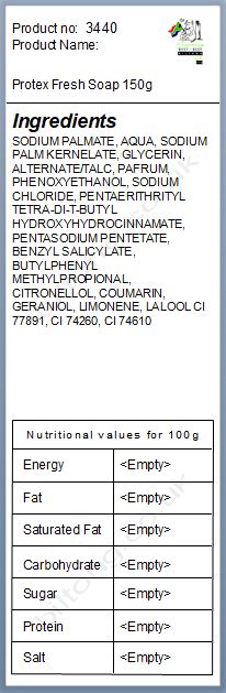 Nutritional information about Protex Fresh Soap 150g