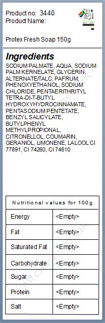 Nutritional information about ZProtex Fresh Soap 150g