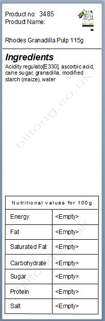Nutritional information about Rhodes Granadilla Pulp 115g