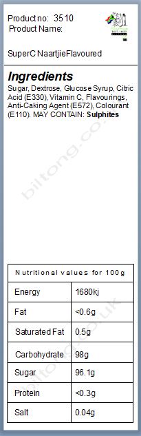 Nutritional information about SuperC NaartjieFlavoured