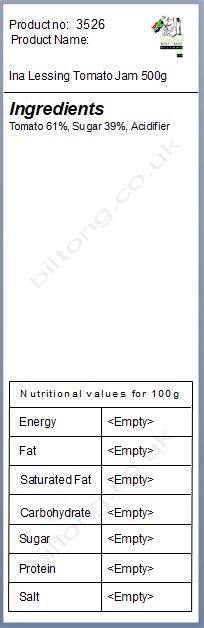 Nutritional information about Ina Lessing Tomato Jam 500g