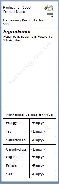 Nutritional information about Ina Lessing Peachdilla Jam 500g