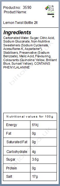 Nutritional information about Lemon Twist Bottle 2lt