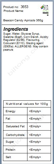 Nutritional information about Beacon Candy Apricots 360g