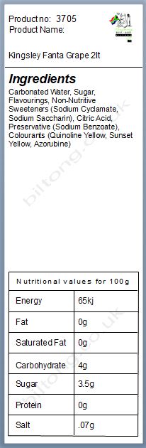 Nutritional information about Kingsley Fanta Grape 2lt