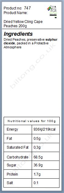 Nutritional information about Dried Cape Peaches 200g
