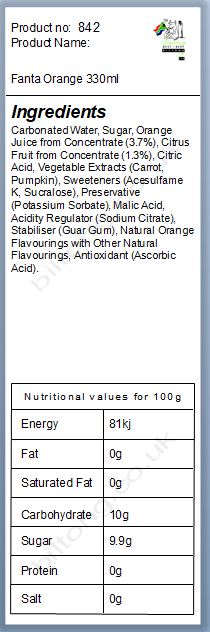 Nutritional information about Fanta Orange 330ml